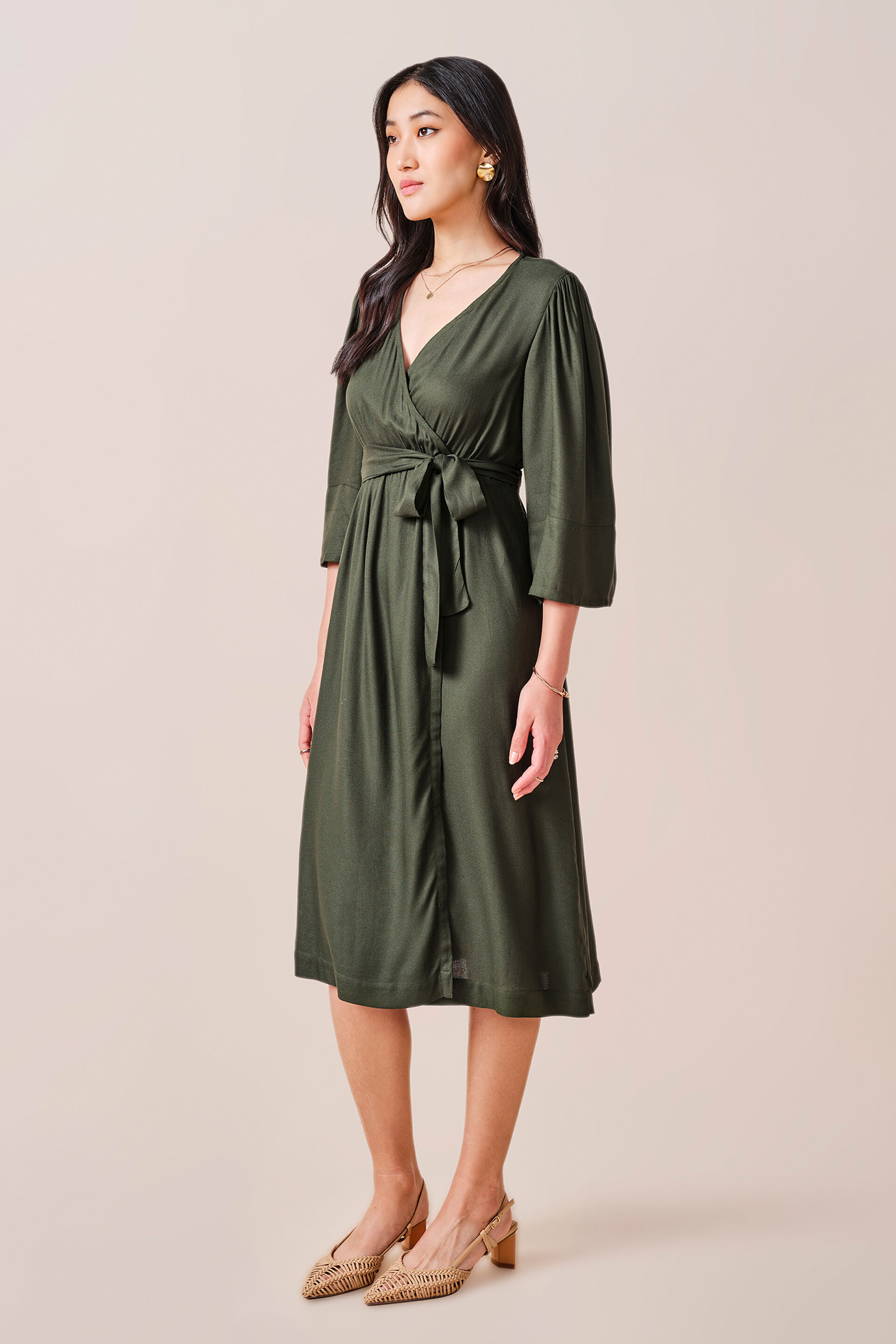 Olivia Viscose Dress, Olive, image 4